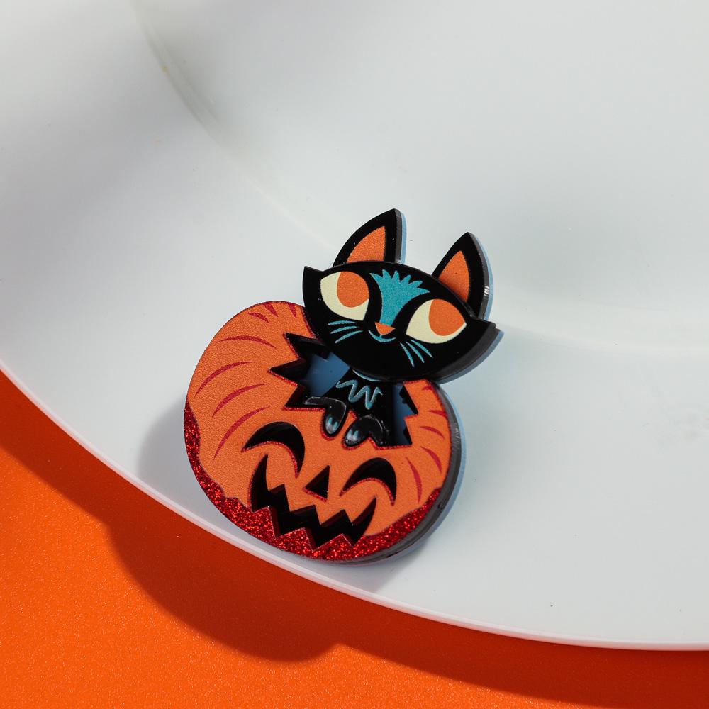 New Cute Ghost Pumpkin Cat Acrylic Brooches Pins for Women Glitter Funny Halloween Brooch Badge Fashion Jewelry Accessories Gift