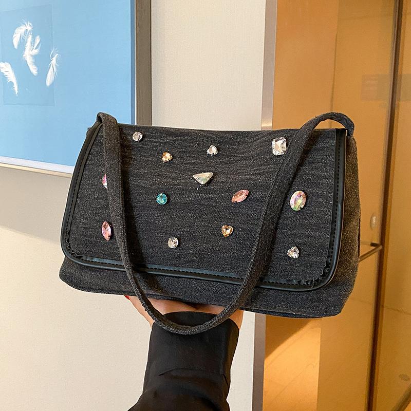 

Сумка через плечо для женщин, большая вместимость, джинсовая сумка Diamond, новые универсальные сумки, повседневные винтажные женские сумки-тоуты