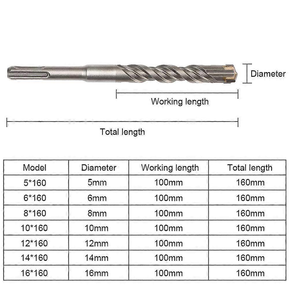 Dww-Forets bton, 9 pices (5 mm ~ 16 x 160 mm) Forets carrelage, Forets lectriques SDS-Plus pour perceuses percussion, Forets cruciformes pour bton,