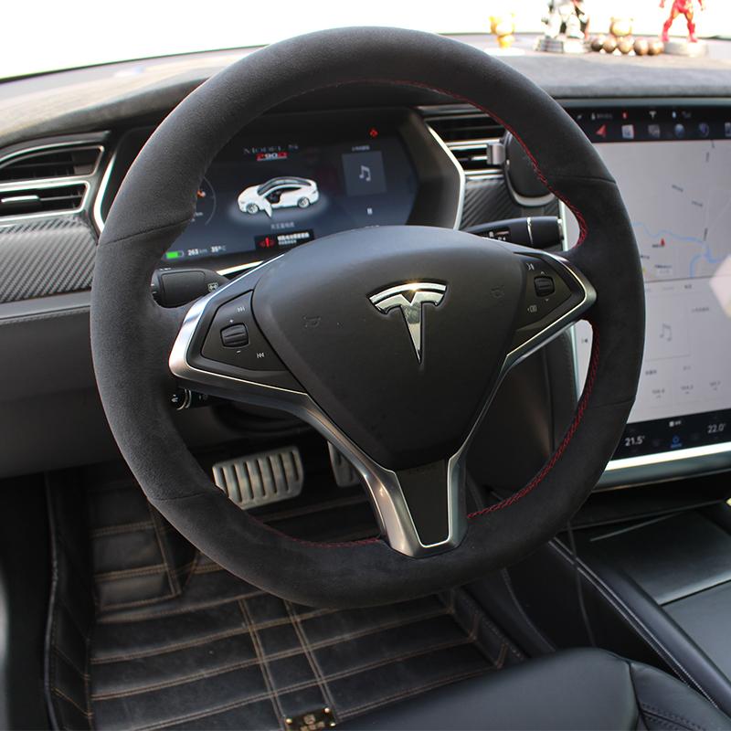 

Для Tesla modelS model X Model 3 DIY кожаный замшевый чехол на руль, чехол на колесо автомобиля, интерьер B08