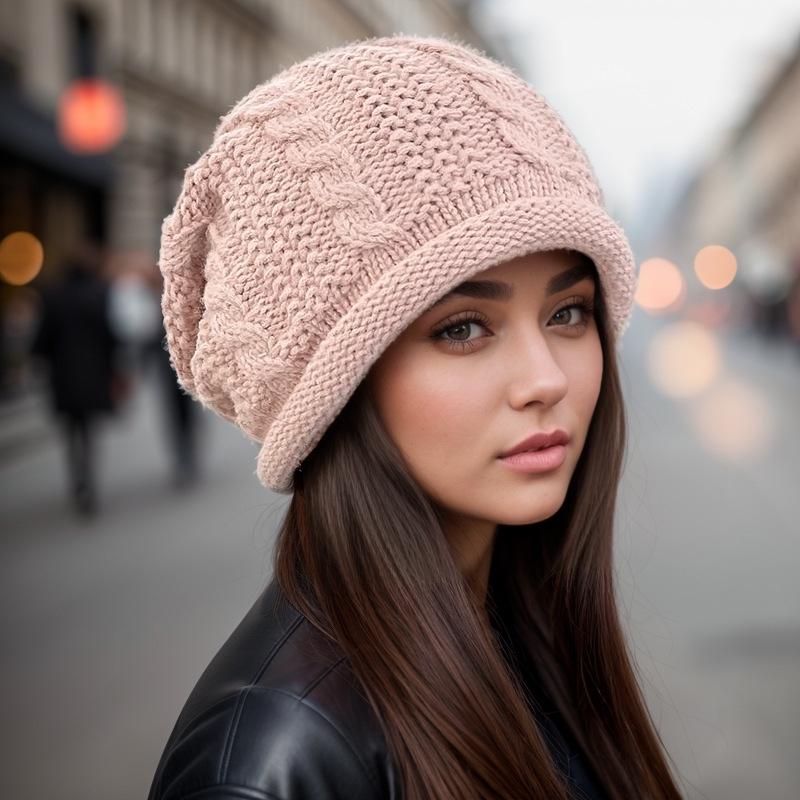 Women's European & American Fashion Wool Slouchy Hat - Warm, Cold-Proof, Versatile for Autumn & Winter, Fits Large Head Circumference