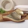 Women Gold Wedge Slippers New Summer Woman Crocodile Print Platform Sandals Female PU Leather Non Slip Beach Slides