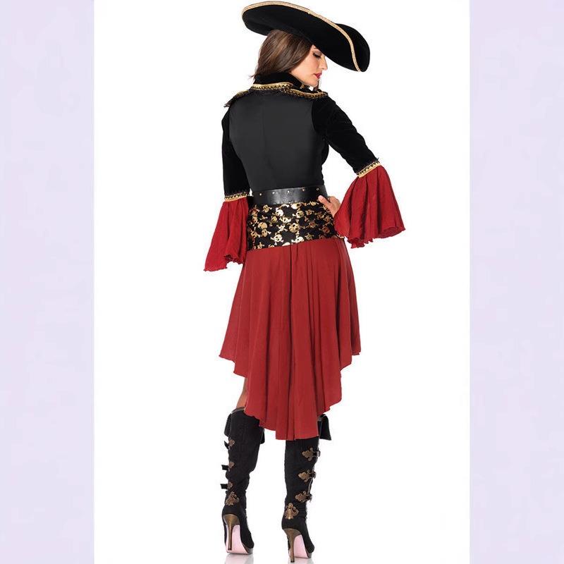 Pirates of the Caribbean Costume, Halloween Queen Gold Skull, Adult Luxury Stage Pirate Costume