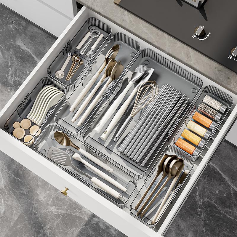 Retractable Drawer Organizer with Built-in Dividers for Vanity, Kitchen, and Office