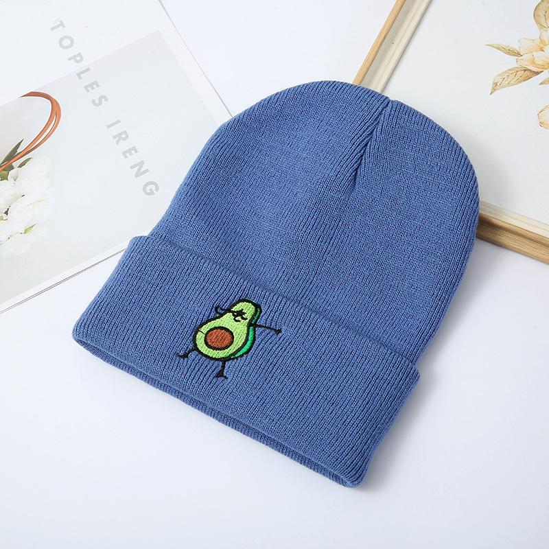 Funny Avocado Cartoon Printing New Hat Winter Women Keep Warm Hip Hop Men Knitted Hats Solid Color Simple Beanies For Women
