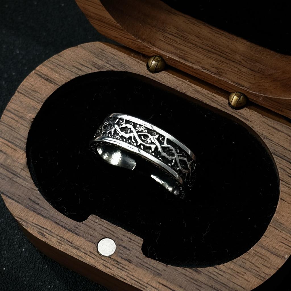 Retro "Thorn Path" Adjustable Open Ring For Men Silver-plated Copper Punk Gothic Edgy Jewelry Unisex Trendy Accessories Gift
