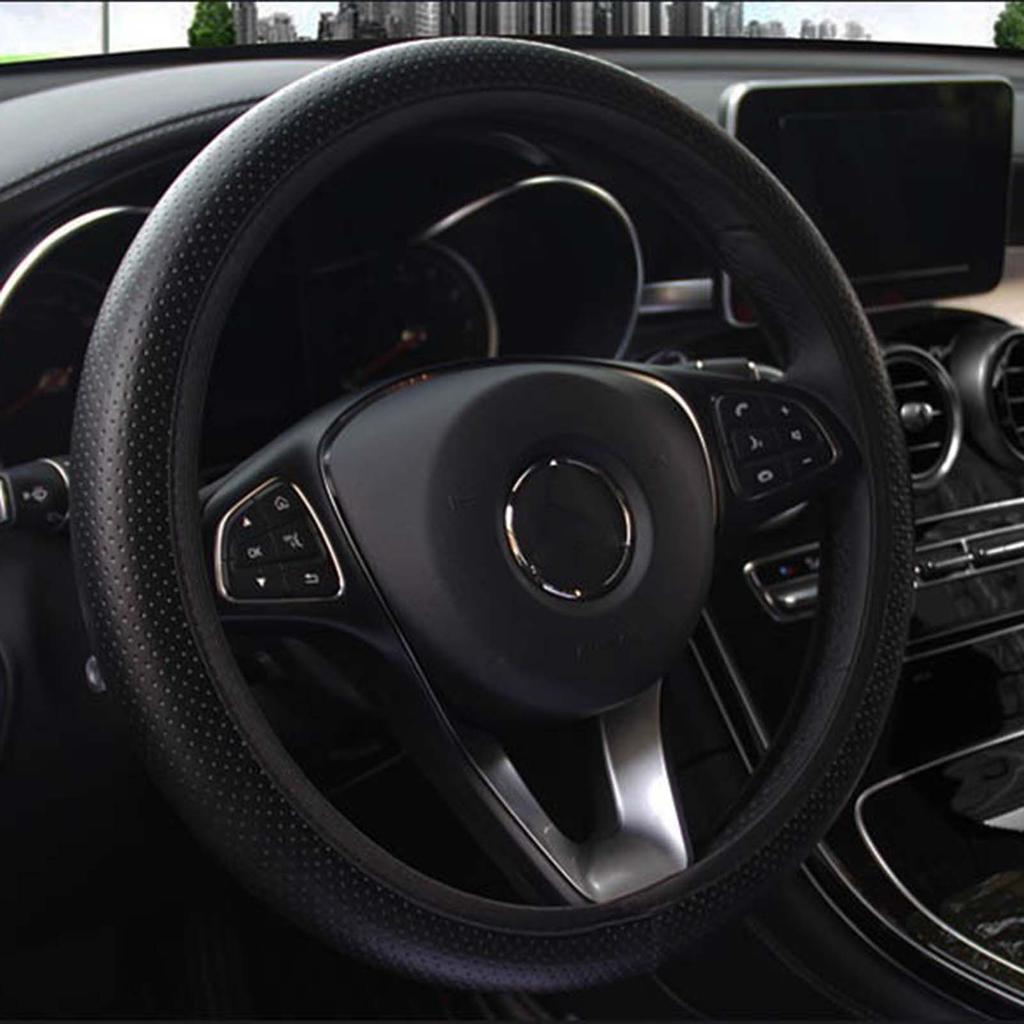 Car Steering Wheel Cover 38cm Diameter Universal Fit Artificial Leather Protector for Modification Black