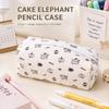 Cute Canvas Pencil Case Cartoon Elephant Pattern Smooth Zipper Big Storage for Office Workers Portable Stationery Bag