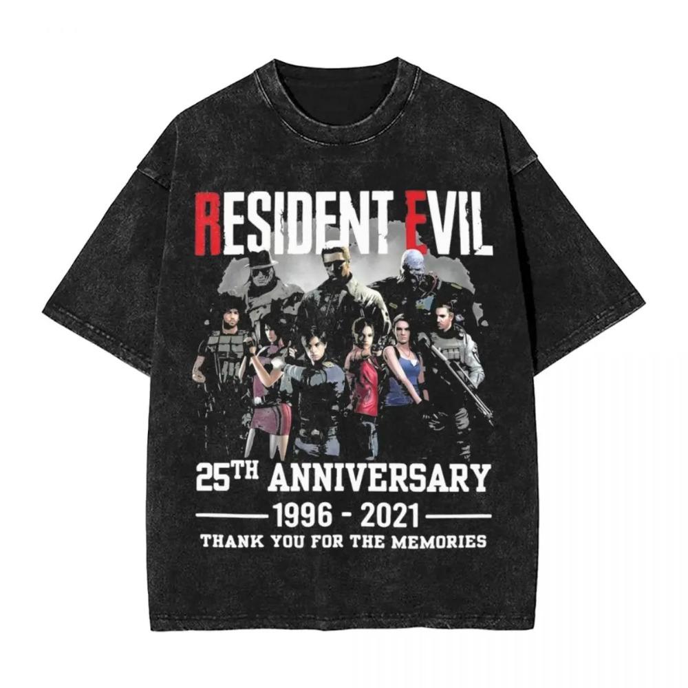 Resident Evil 4 Leon & Ashley Protective Scene Vintage Washed Game T-Shirt, Unisex Survival Horror Game Fan Streetwear Tee, 100% Cotton Casual