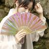 Folding Fan Colorful Handheld Fan with Bamboo Bones for Festivals Rave Parties Performance Home Decoration