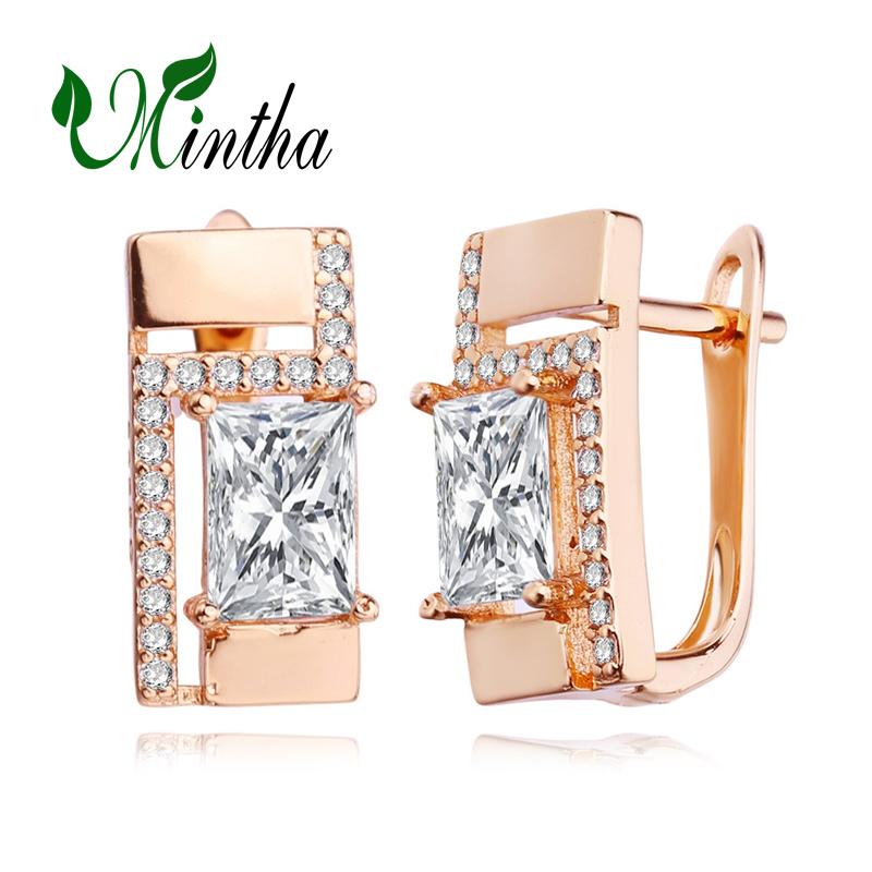 

Серьги-клипсы MINTHA, модные свадебные повседневные модные ювелирные изделия, серьги с квадратным цирконием для женщин, серьги цвета розового золота