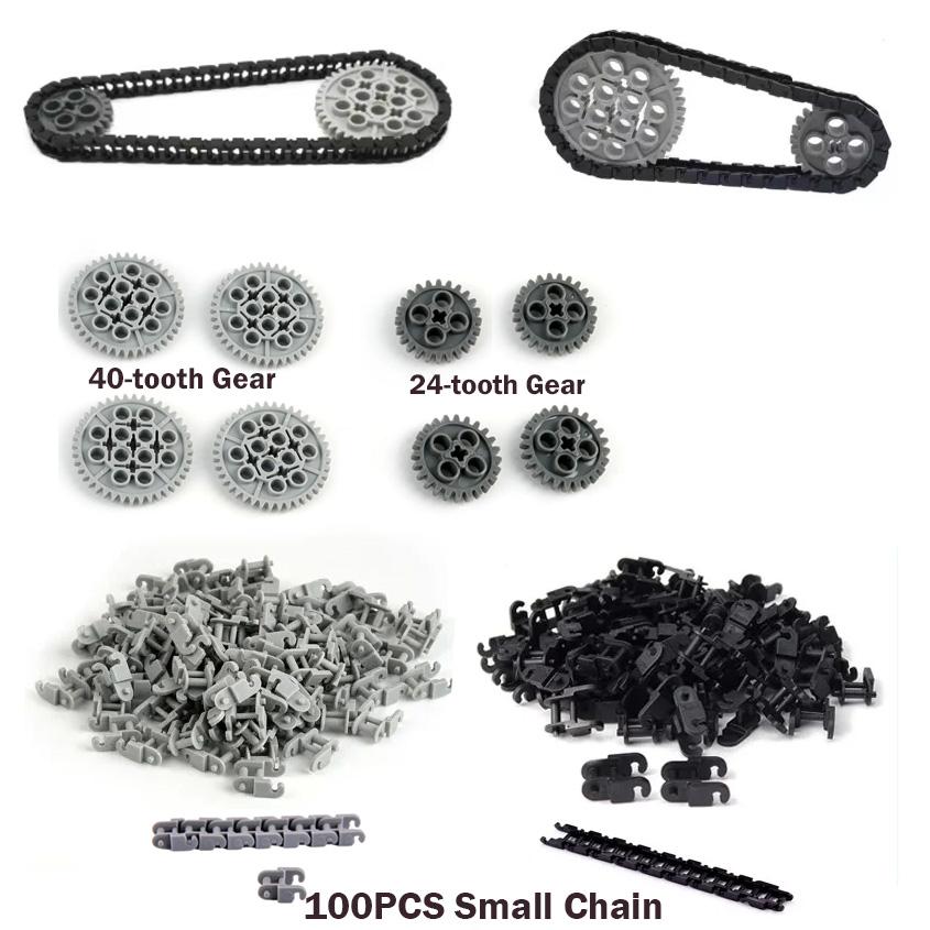 Gray/Black Small Chain Link Technology Bricks Parts Gear Chain Crawler 3711 3649 Assembly MOC Building Blocks Toys Accessories
