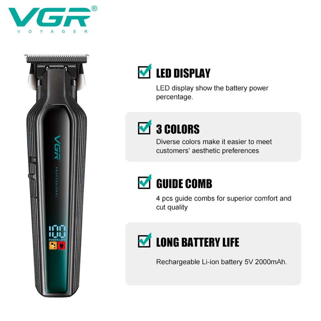 VGR Hair Trimmer Cordless Hair Cutting Machine Electric Hair Clipper Professional Haircut Barber DLC Blade Trimmer for Men LED Digital Display V-930