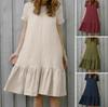 New Women's Clothing Loose and Thin Short-sleeved Round Neck Cotton and Linen Shirt Skirt Summer Solid Color Temperament Dress