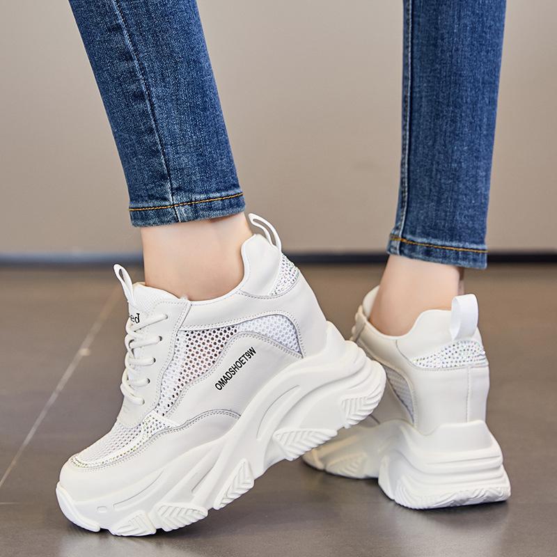 Daddy shoes women's tide summer new mesh breathable small thick sole inner height increase casual white shoes