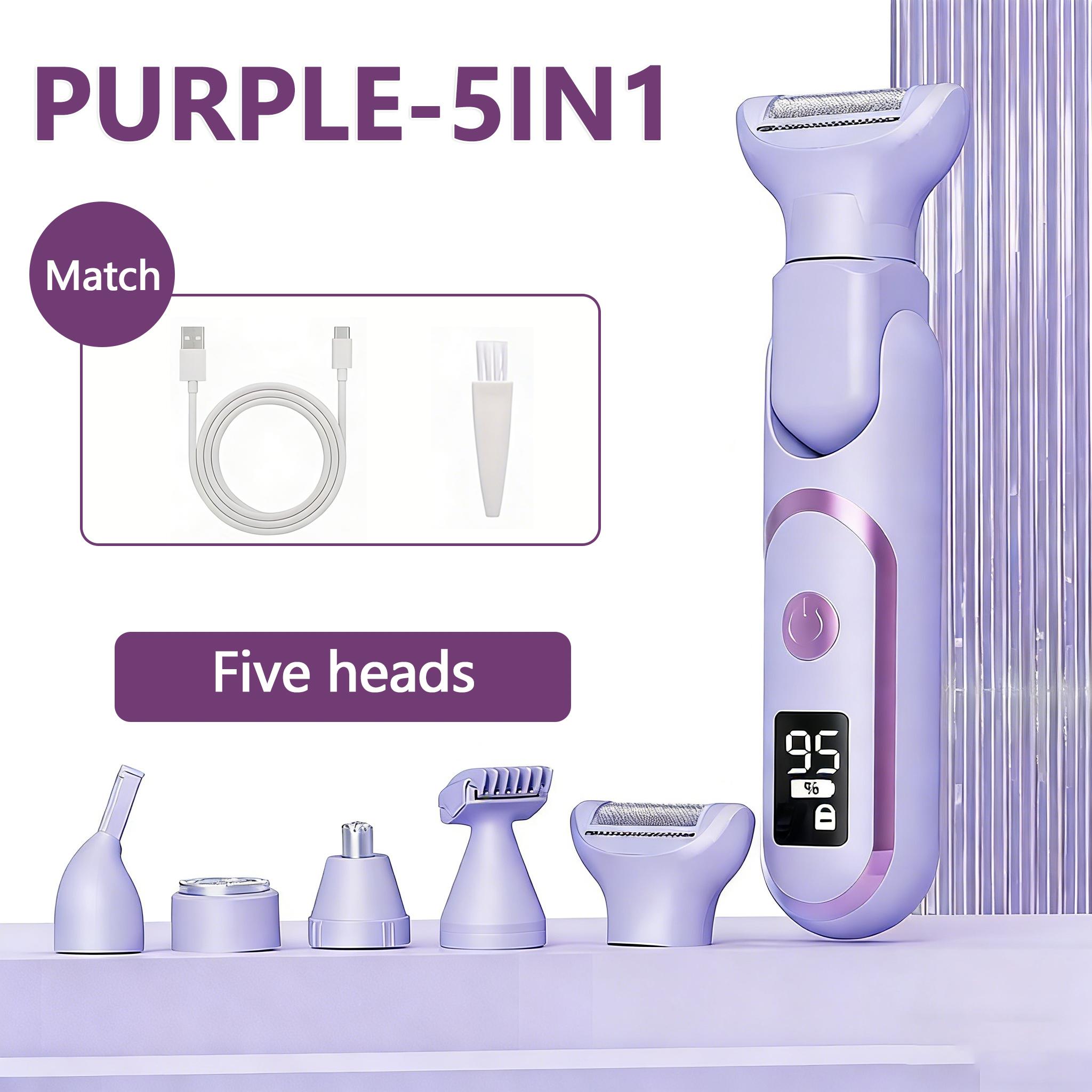 

5-in-1 Electric Shaver for Women Cordless Hair Trimmer Razor Portable Remover for Body Nose Facial Eyebrow Leg Bikini