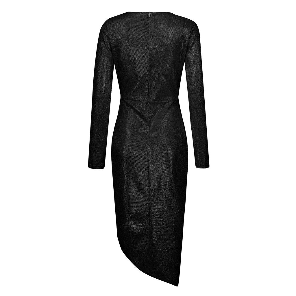 Mote Dame Varmfoliert Kjole Langermet Middagsselskap Sexy V-hals Skinnende Kjole