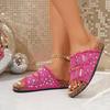 2025 Stylish Women's Rhinestone Flat Sandals - Trendy Cork Beach Design