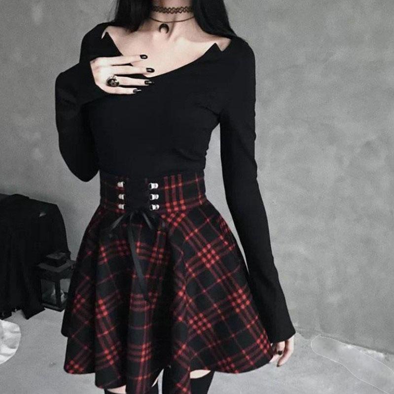 Black Checkered Women's Gothic Skirt Women Pleated Plaid Skirts Spring Autumn Girl Hip Hop Female Punk Goth Mini Skirt Clubwear