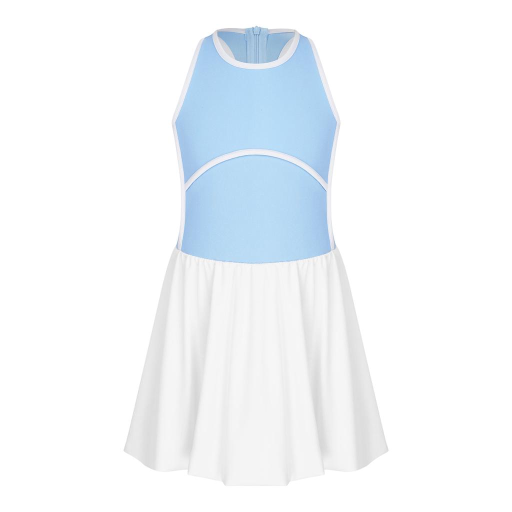 Girls Sports Tennis Dress Color Block Sleeveless Bubble Hem Sundress with Integrated Shorts for Golf Casual