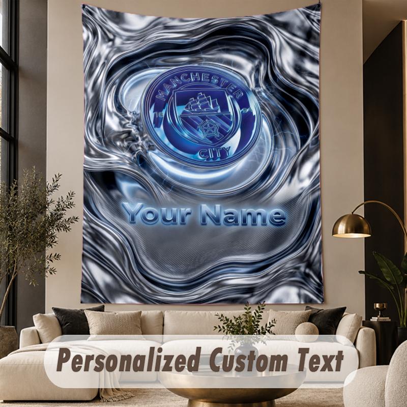 Custom Text Tapestry Manchester City Print Wall Tapestry Indoor Living Room Wall Decor