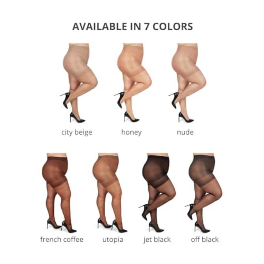 Plus Size Curvy Control Top Pantyhose For Women, Comfortable Silky Sheer Pantyhose, Lightweight Womens Stockings
