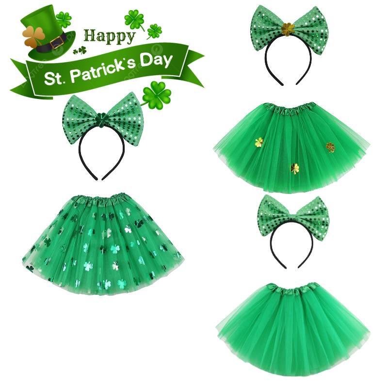 St. Patrick's Day Glücksbringer Grünes Kleeblatt Pailletten Garn Kurzer Rock Reifen Festival Erwachsener