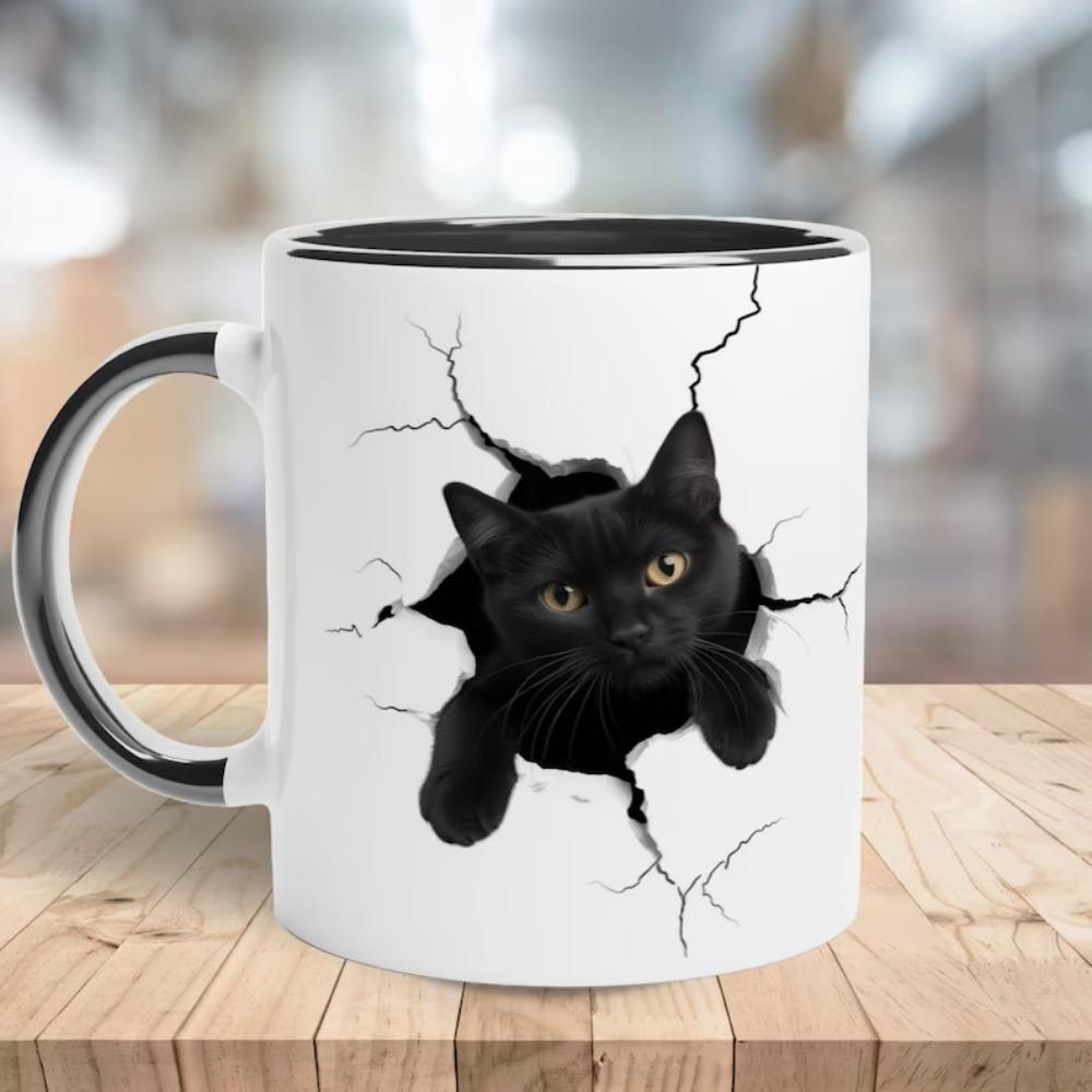 Котёнок Черный Кот Керамическая Кружка для Кофе Чашка для Чая Новая 301-400ml