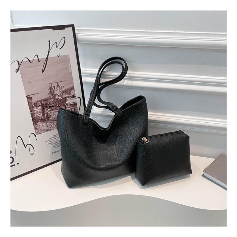 

Textured big bag autumn new trendy casual soft leather shoulder bag personalized large capacity tote bag чёрный