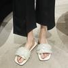 Women's Open-toe Breathable Mesh Upper Pearl Inlaid Slippers Comfortable and Non-rubbing Ladies Outdoor Large Size Women's Shoes