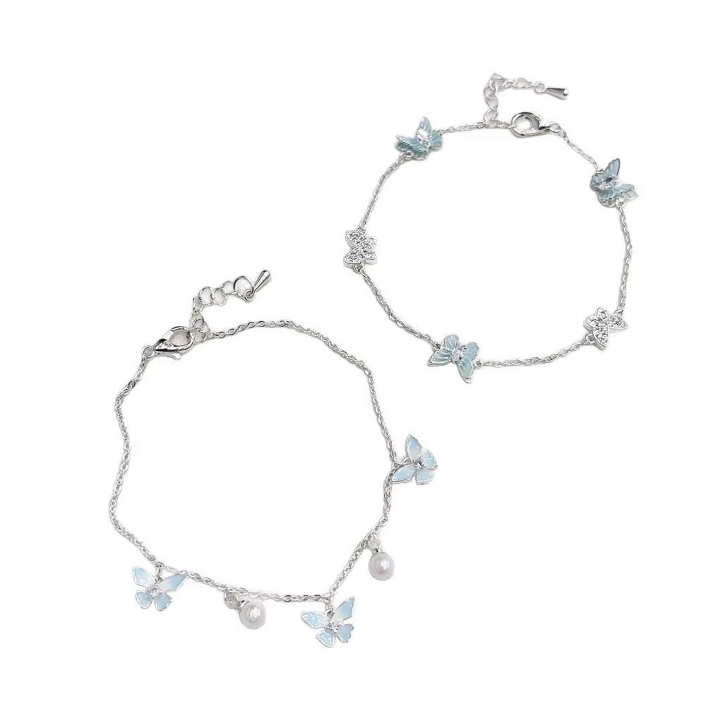 Mint blue butterfly pearl bracelet women's sweet jewelry summer small fresh accessories