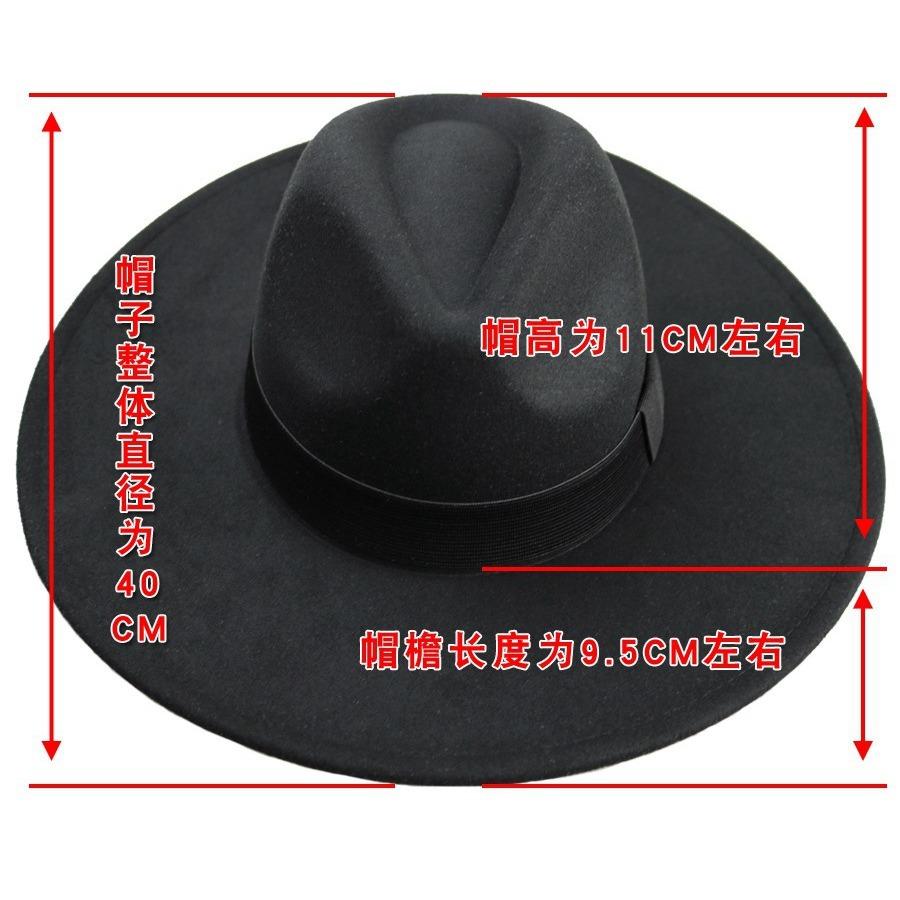 Top Hat Men's Woolen Big Brim Black Top Hat French British Retro Gentleman's Hat Big Head Circumference Hat Jazz Hat