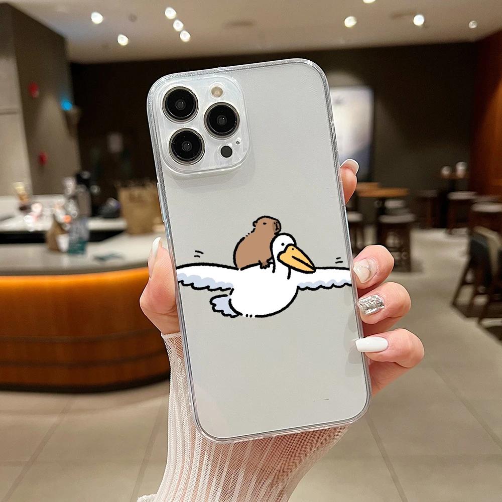 

Забавный чехол для телефона с изображением животных из мультфильма «Капибара» для iPhone 15 14 13 12 11 Pro X Xs Max XR SE 2020 8 7 Plus, мягкий прозрачный чехол for iPhone 7 8 алый