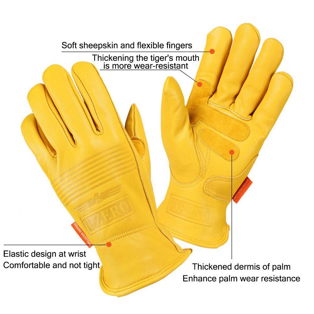 Sheepskin Leather Working Protective Gloves Yellow Black Outdoor Sport Gloves  Unisex