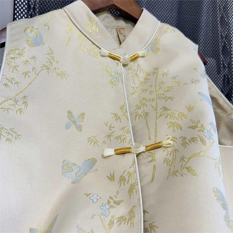 Elderly spot high-end vest fashion temperament sleeveless versatile stand-up collar jacquard annual temperament