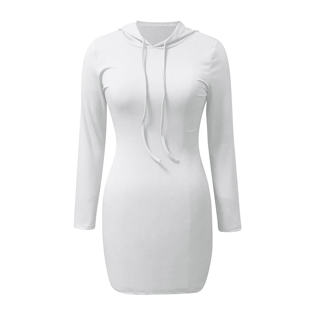 Women's Fashion Elegant Hooded Hip Dress Long Sleeve Color Dress