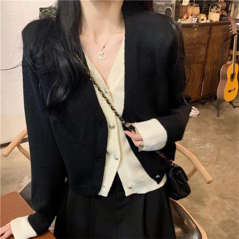 

YYFS Женская мода Повседневный Осень Зима Однотонный Принт Длинный Рукав V-образный Вырез Свитера Size: One Size чёрный