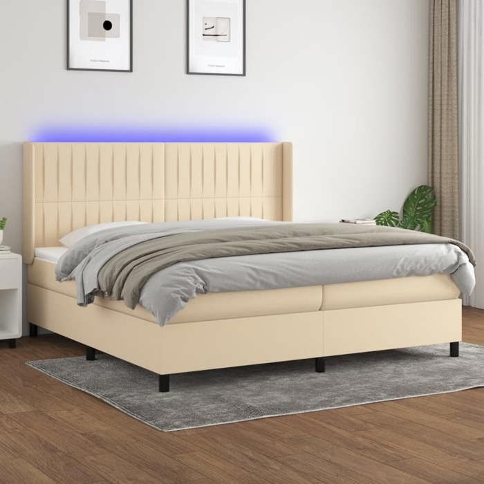 VidaXL Slat Bed Base with Mattress and LED, Upholstered Bed with Headboard, Double Bed, Adult Bedroom Bed, 3138506