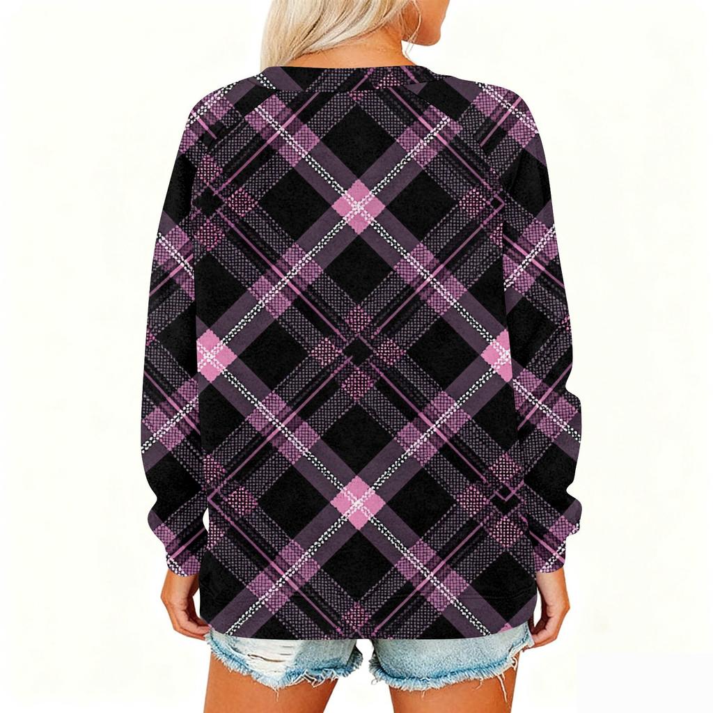 Damen Modisches Rundhals Schulter Langarm Bedrucktes Lässiges Pullover-Oberteil