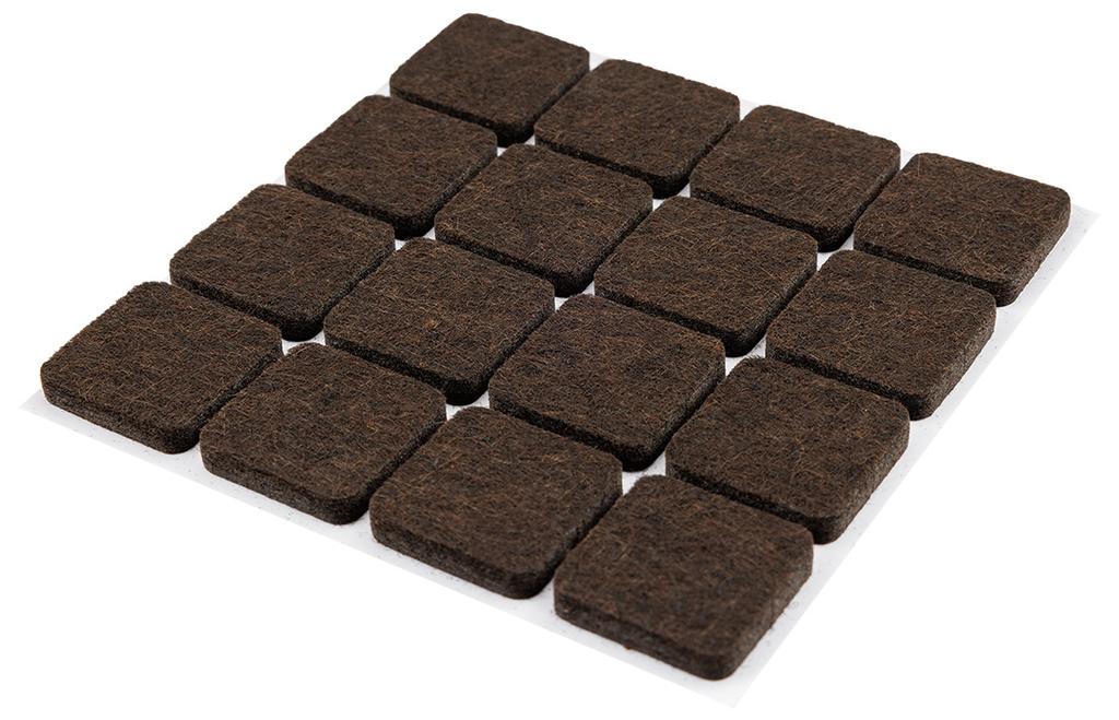 Podkładki filcowe samoprzylepne, ciemnobrązowe 25x25 mm, 16 szt.