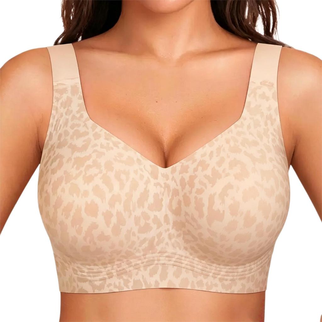 European Hot Selling Leopard Print Seamless Wireless Jelly Cup Bra Plus Size Comfort Daily Intimates for Women