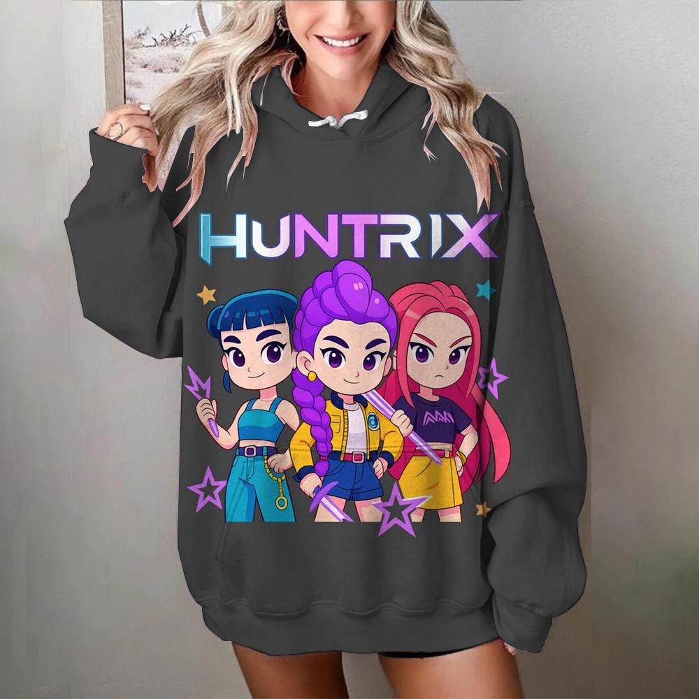 Lässige Damen Sweatshirts Kawaii KPop Dämonenjäger Prints Pullover Bequemer Oversize Hoodie Herbst Weiche Kleidung