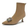 Pointed Thin Heel Short Boots Autumn and Winter New Fashion Rhinestone Buckle Sleeve High Heel Thin Boots Medium Tube Women's Boots