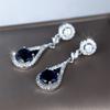 Wassertropfen-Anhänger Blaue Kristall-Runde Stein-Steckohrringe Für Frauen Vintage Silberfarbe Hochzeitsohrring Valentinstag Schmuck Geschenke