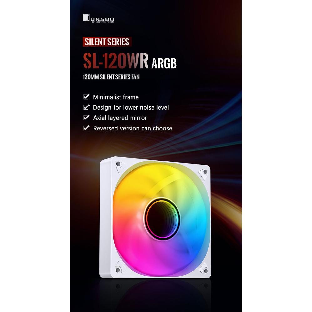 JONSBO SL-120 White/Black 120mm Case Fan 5V 3PIN ARGB Silent CPU Cooler Fan 4PIN PWM Serializable Reverse Fan