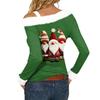 Women's Casual Fashion Sexy Off-Shoulder Collar Christmas Pattern Long Sleeve Crewneck T-Shirt Top