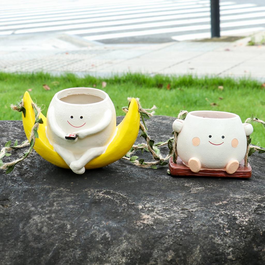 Cute Succulent Crescent Flower Pots Micro Landscape Hanging Garden Patio Outdoor Garden Decoration Crafts Hanging Swing Models