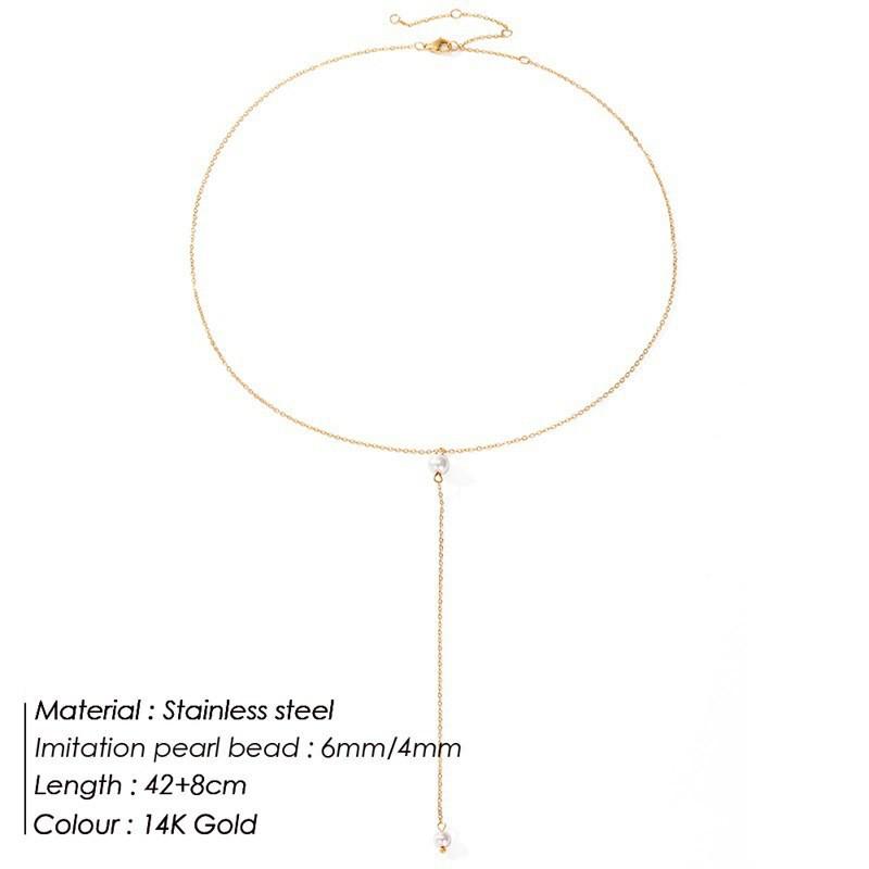 Adjustable Faux Pearl 14K Gold Y-Shaped Pendant Necklace - Hypoallergenic Stainless Steel Choker
