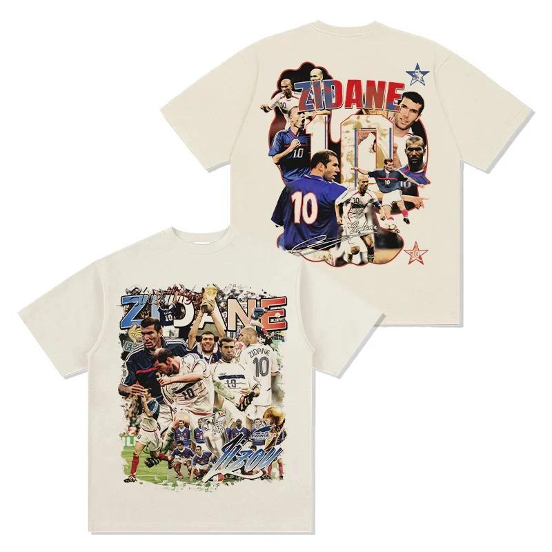Retro Off-White Zinedine Zidane France National Team Football Legend Double-Sided Collage Graphic Oversized Casual Cotton T-Shirt