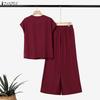 ZANZEA Women Short Sleeve Blouse and Long Pants Summer Casual Two Piece Sets